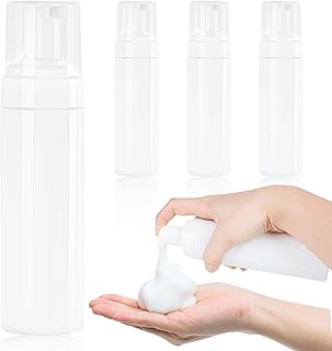 زجاجة مضخة فوم فارغة سعة 200 مل، زجاجة بلاستيكية فارغة للسفر قابلة لإعادة الملء، خالية من مادة بيسفينول أ للشامبو والاستحمام وصابون اليد والرغوة (عبوة من 4 قطع) لون أبيض