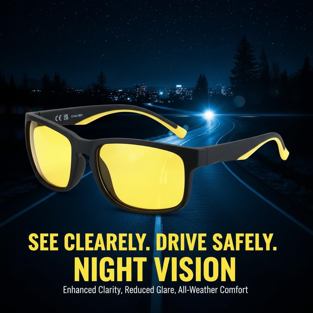 ZENOTTIC Night Vision Glasses for Men: Fashion Trendy Square Yellow Lens with Anti Glare UV400 Protection Ultralight Flexible TR90 Frame Lightweight Night Driving Glasses Cycling Motorcycle - Image 7