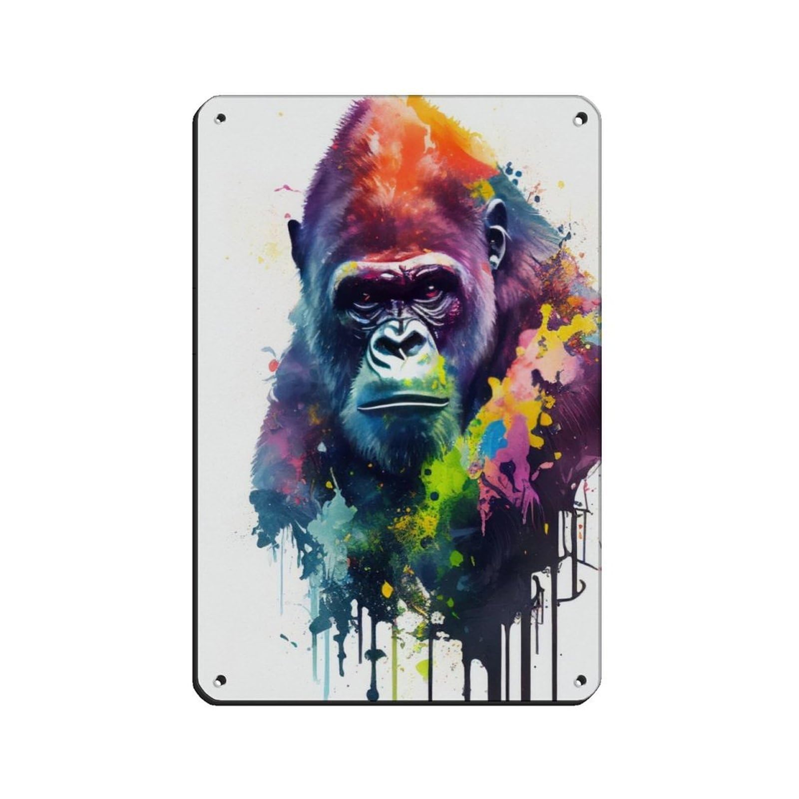 Watercolour Gorilla Portrait Poster Tin Sign Vintage Metal Pub Club Cafe Bar Home Wall Art Decoration Poster Retro 8x12inch(20x30cm)