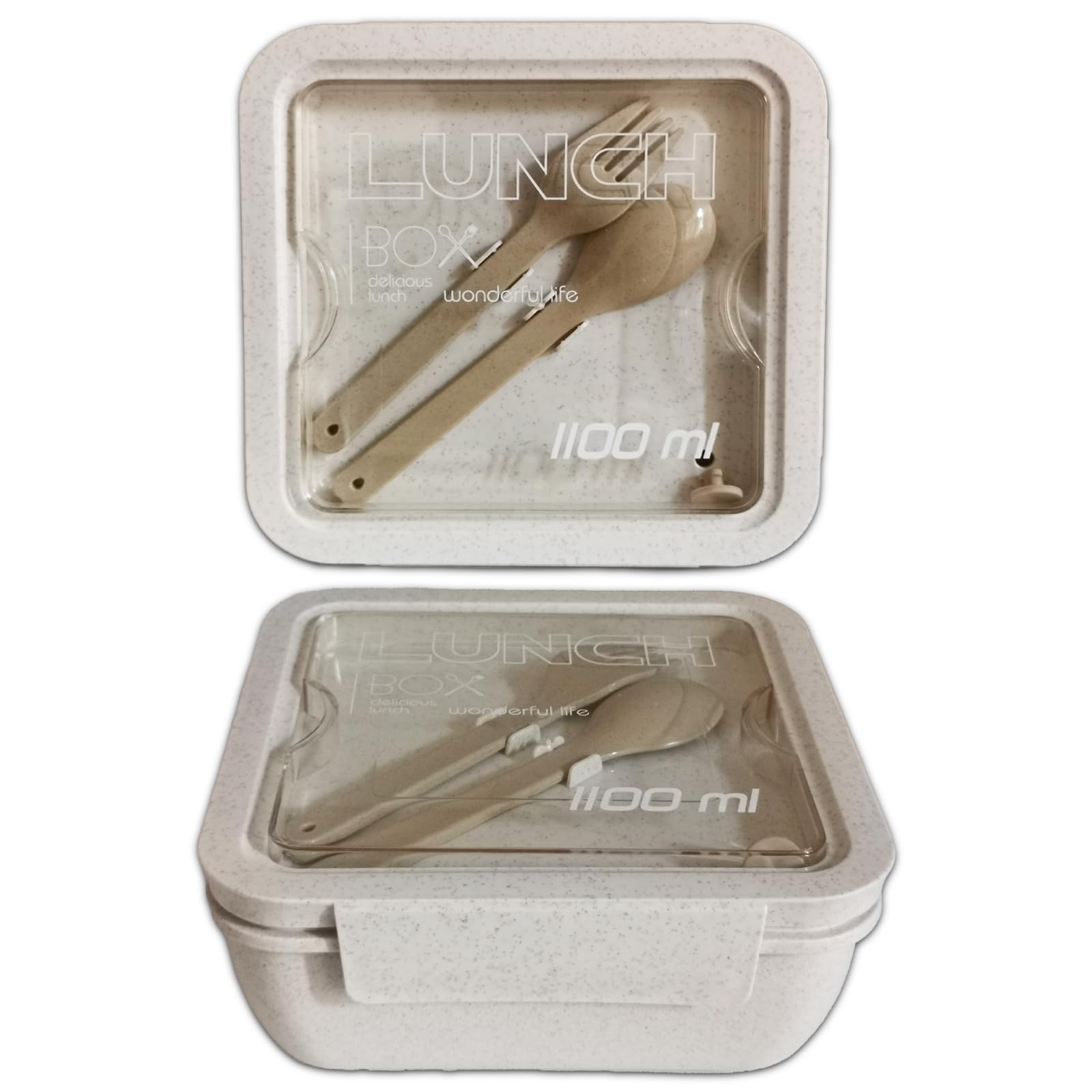 RMAMSCOV Bento Box Adult Lunch Box, Meal Prep Container, Lunchable Food Container with Utensils, Leak-proof, Microwave & Dishwasher Safe (Beige, S-1100ML)