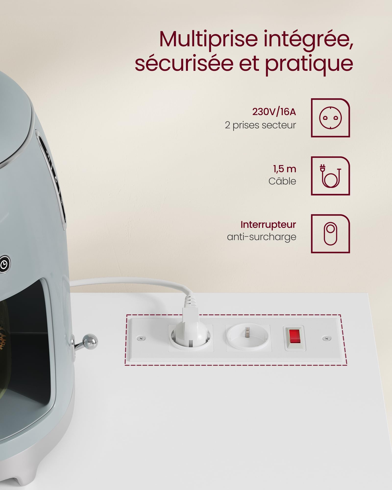 VASAGLE KAILYN Collection - Buffet Cuisine, Meuble de Rangement, Vaisseliers, avec Plan de Travail, Étagère pour Micro-onde, 1 Compartiment Ouvert, 3 Portes, Étagères Réglables, Blanc Nuage BBK373WB01