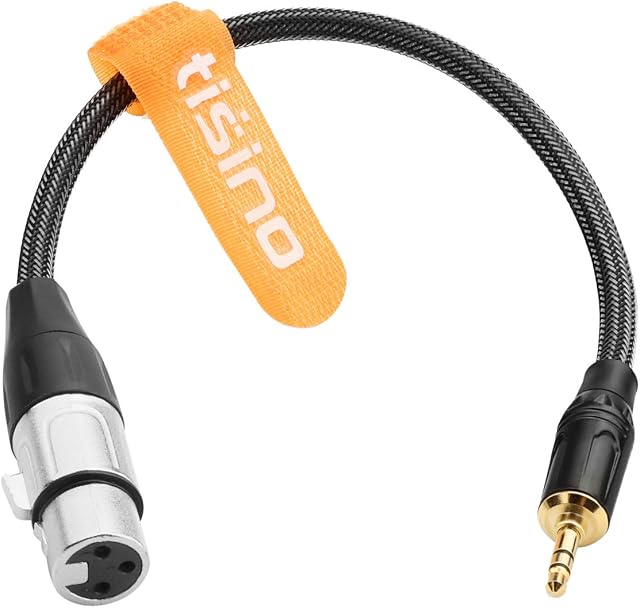 TISINO XLR to 3.5mm Balanced Cable Adapter, Gold-Plated XLR Female to 1/8 inch Mini Jack Aux Mono Audio Cord for Shotgun or Condenser Microphones - 30cm