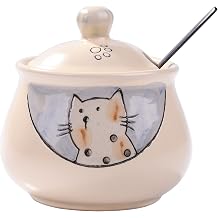 Ceramic Sugar Bowl with Lid and Spoon, 11.8 OZ Porcelain Spice Jar