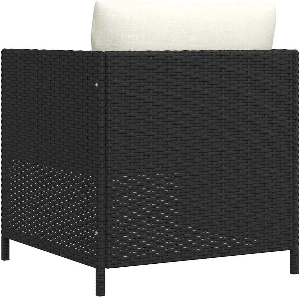 vidaXL Outdoor Patio Sofa with Cushions - Stylish & Functional Black Poly Rattan Garden Seat with Removable Cream White Cushions, Weather-Resistant & Lightweight