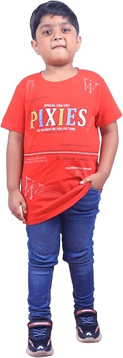 Boys Red Coloured Graphic Printed Cotton Tee – Soft &amp; Comfortable Casual Wear