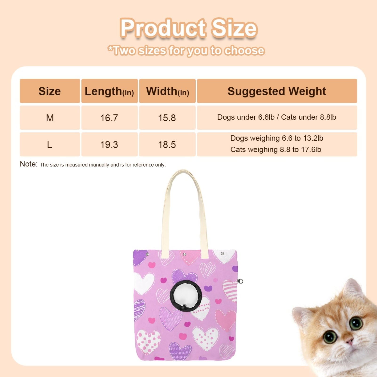 Pet Canvas Shoulder Bag Soft-Sided,Dog Purse Carrier for Small Dogs and Cats, Portable Pet Handbag with Adjustable Hole, Pet Washable Travel Tote Bag,Purple Hearts Pattern 16.7''x15.8''