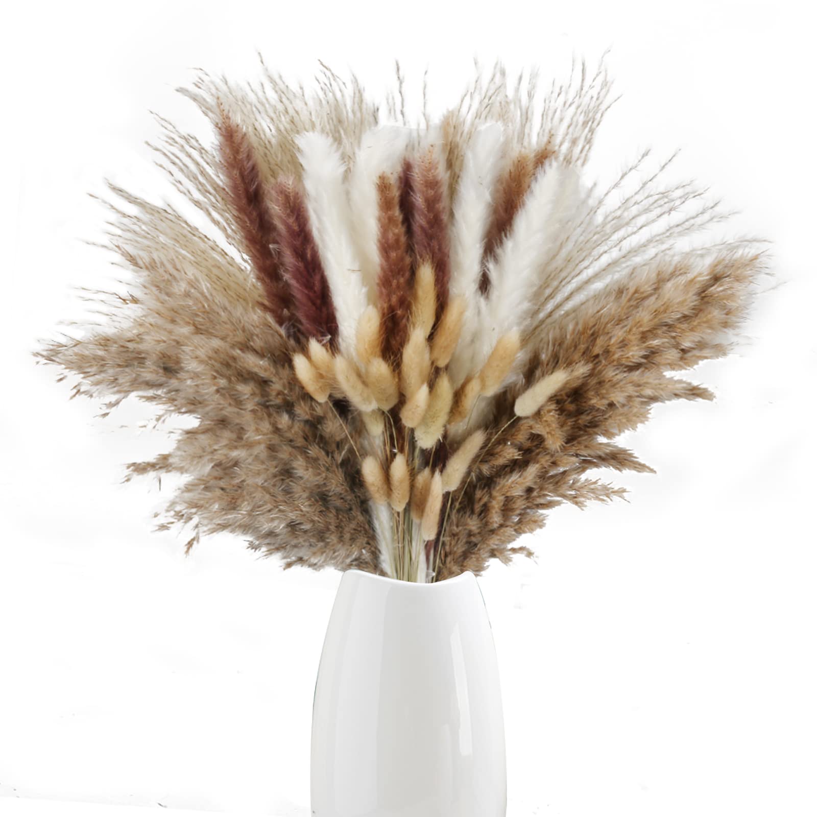 DHISUFU 110PCS Pampas Grass Decor Natural Pampas Grass Set Artificial Dried Bunny Tails Pampas Grass Fluffy Reed Grass Dried Flowers for Home Wedding Flower Arrangements Boho Decor