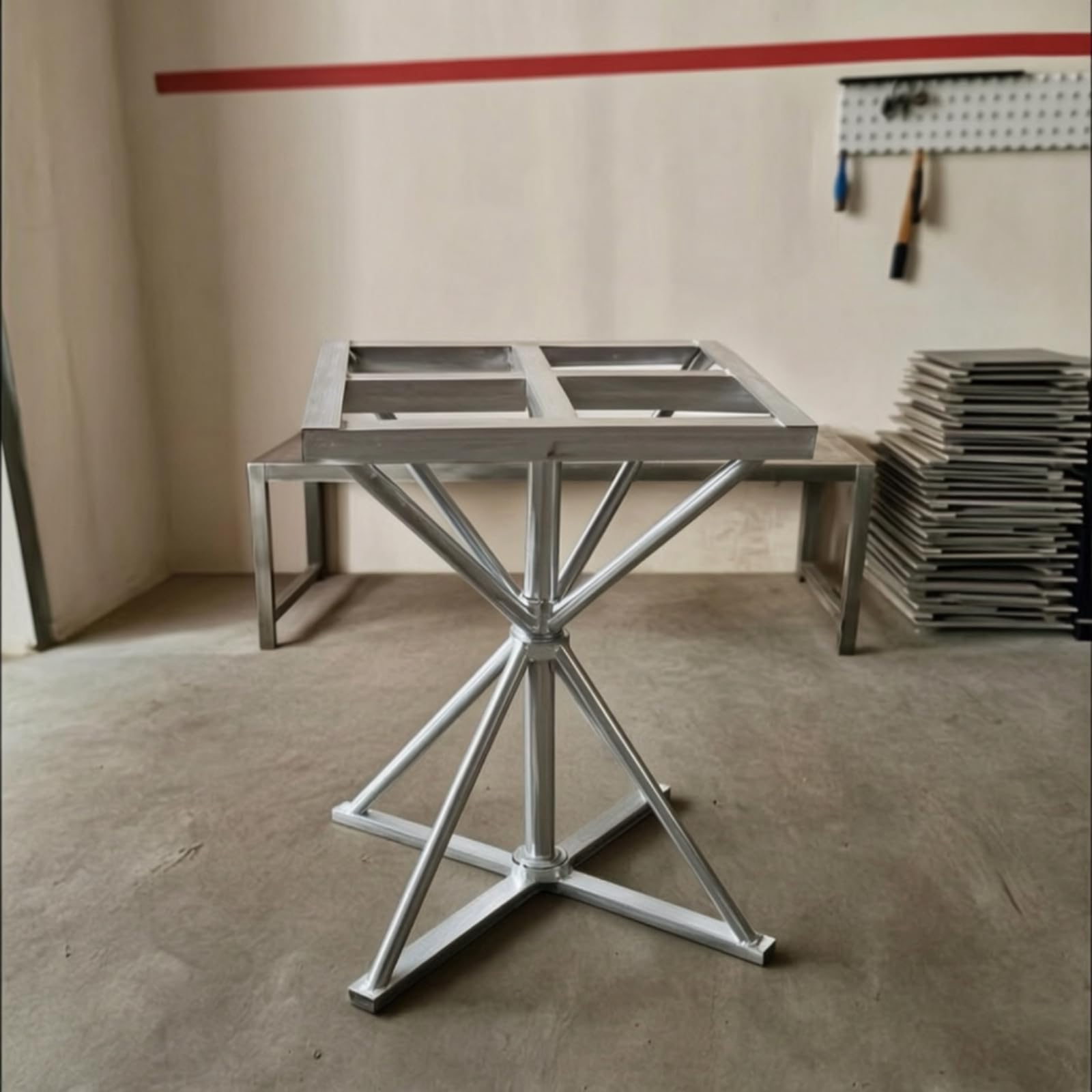 Table Peinture Rotative en Acier Support Peinture avec Plateau Rotatif Stable pour Atelier, Carré 50 50 40cm, Double Axe