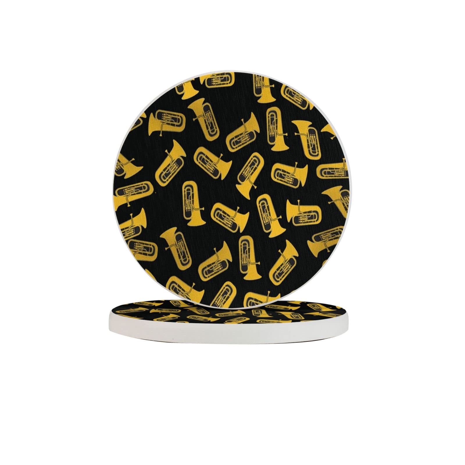 Isolated Tuba Musical Instrument Two Pieces Drink Coaster for Tabletop Protection Place Mats for Home Decor