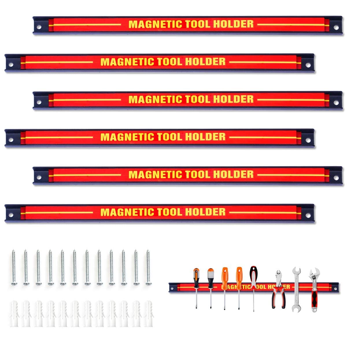 GIANTEX 6 x Imanes para Herramientas de 46 cm, Barras Magnéticas de Acero para Herramientos, Organizador de Pared Magnético, Cada Tira Carga hasta 10 kg
