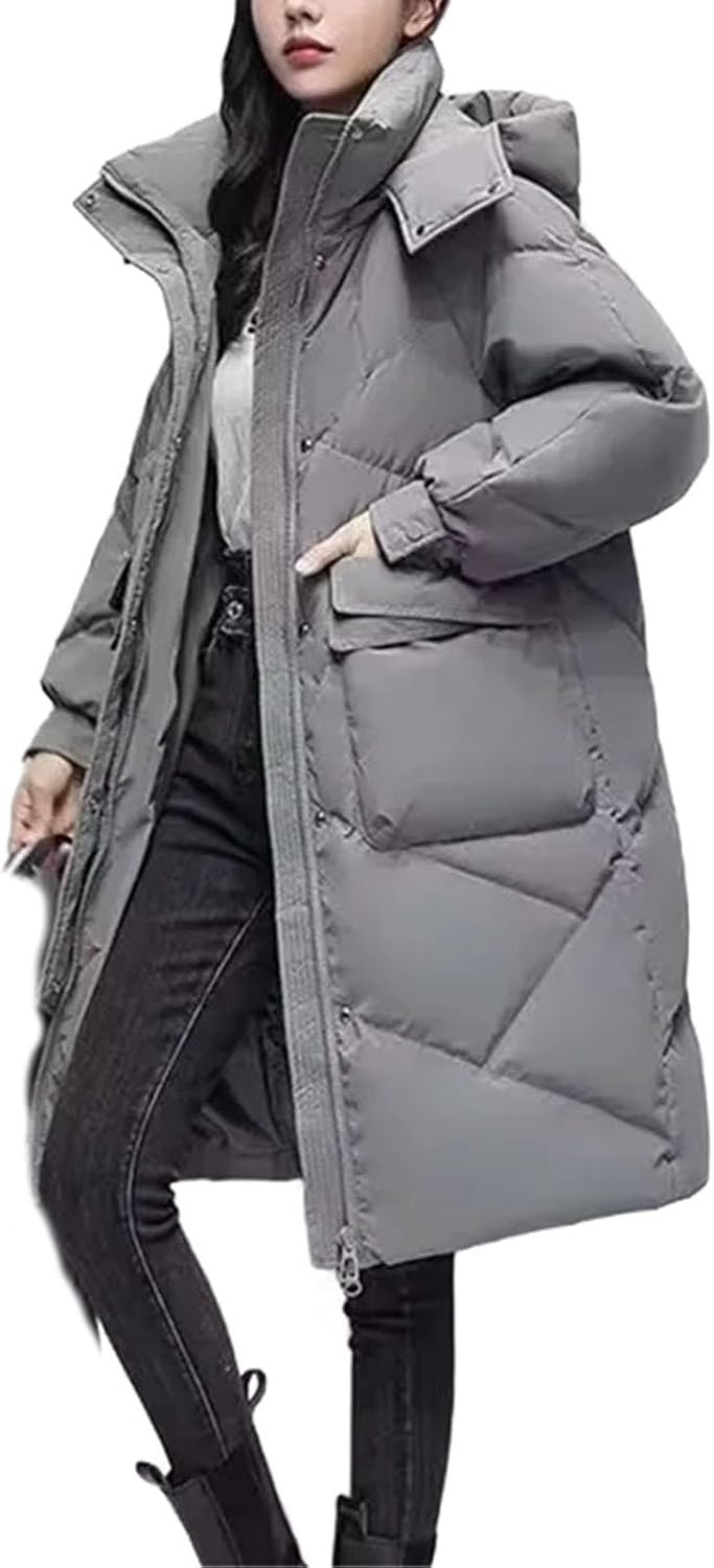 Women Snow Wear Solid Coat Winter Down Jacket Warm Casual Loose Hooded Jacket Long Puffer Parkas Outer