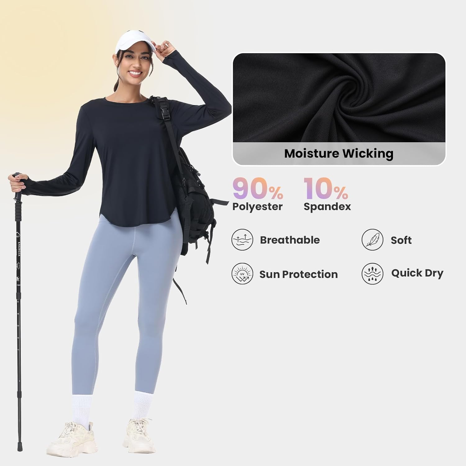 Women's Running Shirts Long Sleeve Workout Athletic Tops Sun Protection Gym Hiking T-Shirts Quick Dry Loose Lightweight - Image 3