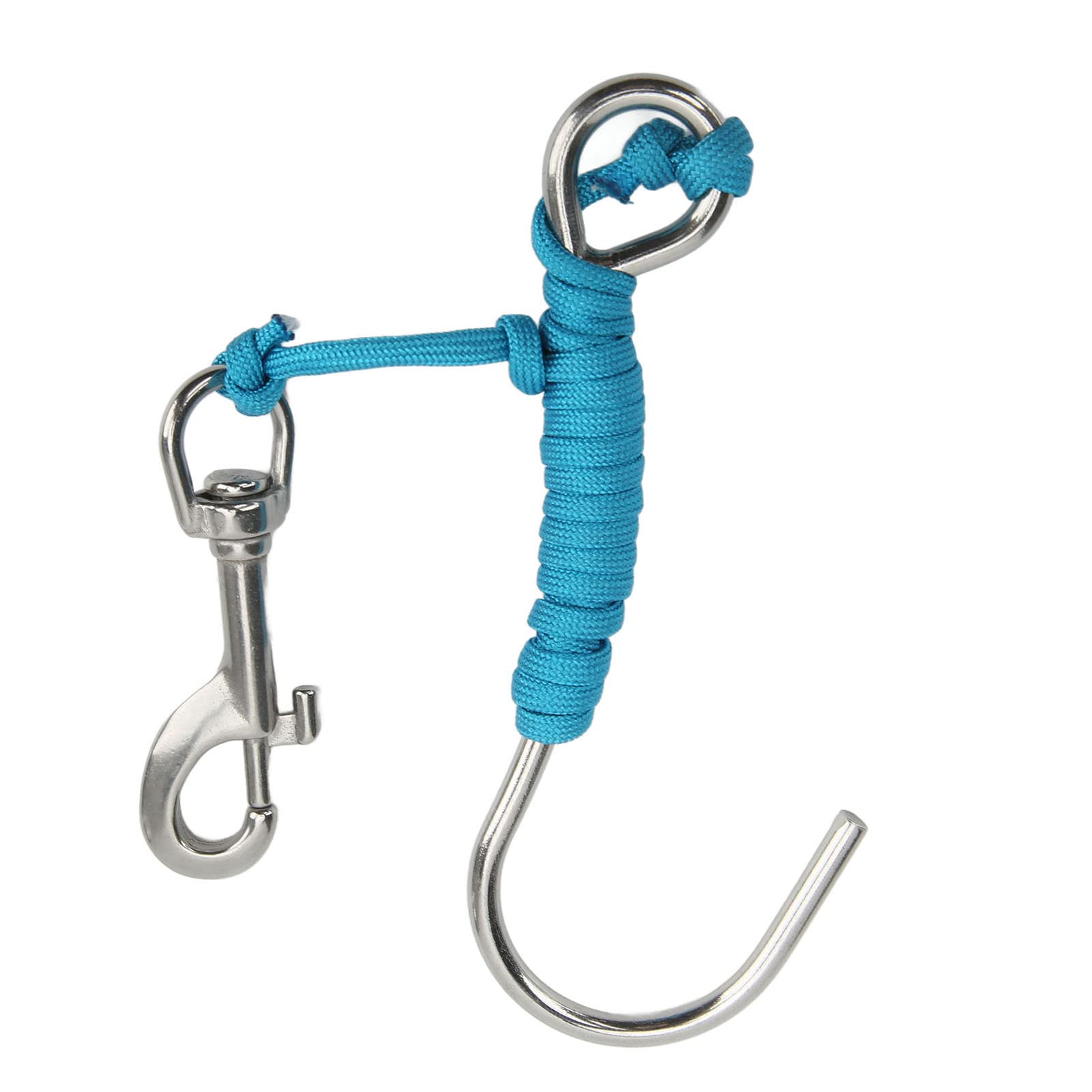 Risegun Scuba Diving Reef Hook, Diving Drift Hook, Stainless Steel Reef Single Hook with Spiral Coil for Cave Diving