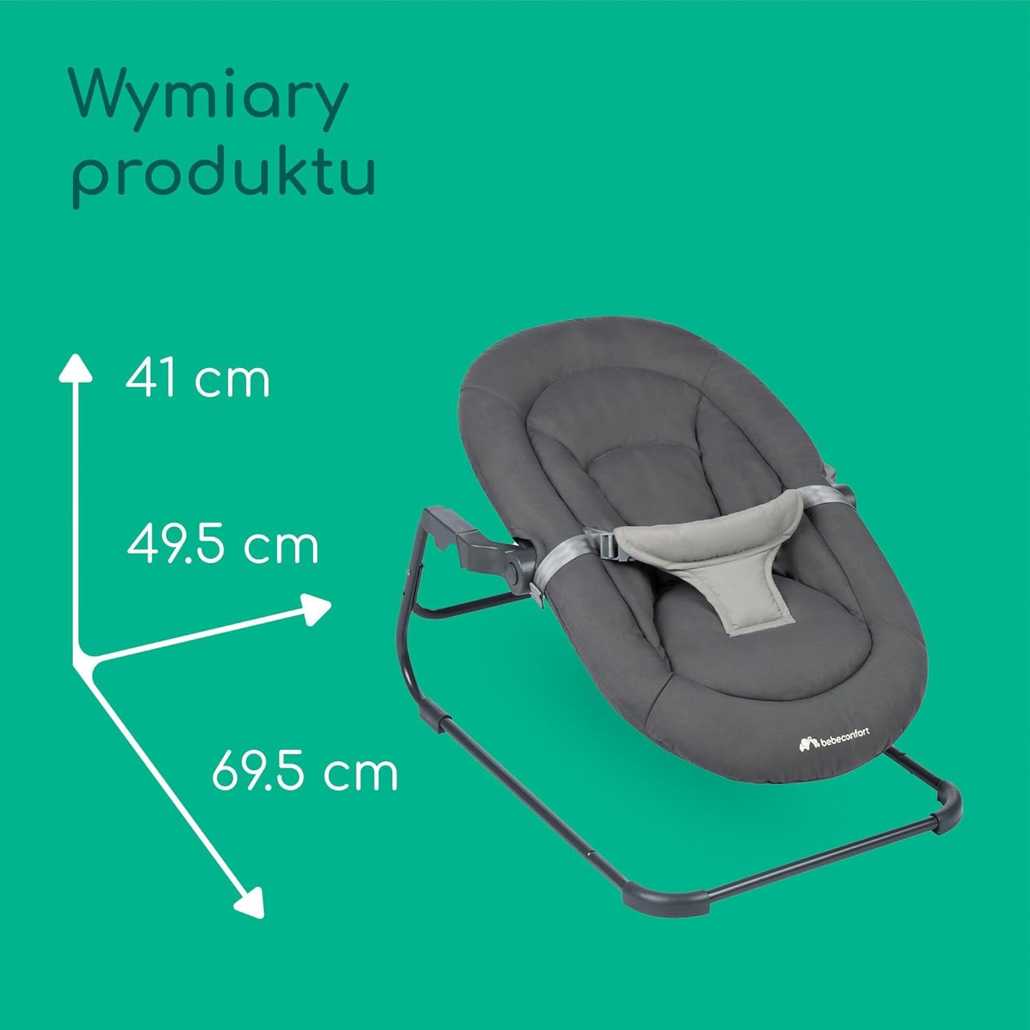 Bebeconfort Timba Baby, Bujaczek 2-w-1, 0–6 mies., 0–9 kg, Zestaw dla noworodków do wysokiego krzesełka Timba Baby, 2 odchylane pozycje, Bardzo miękkie siedzisko, 3-punktowa uprząż, Tinted Graphite