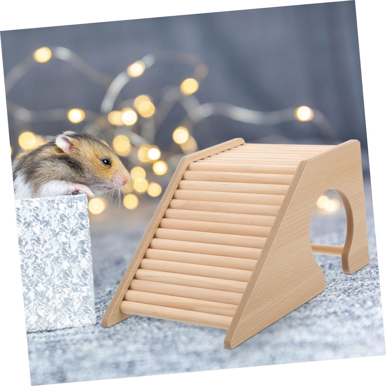 2pcs Wooden Climbing Ladder Bridge for Small Animals Dual-Function Hamster Chew and Hideout Natural Wood Platform Exercise Accessory for Gerbils Mice Rats Hedgehogs Cage Decoration