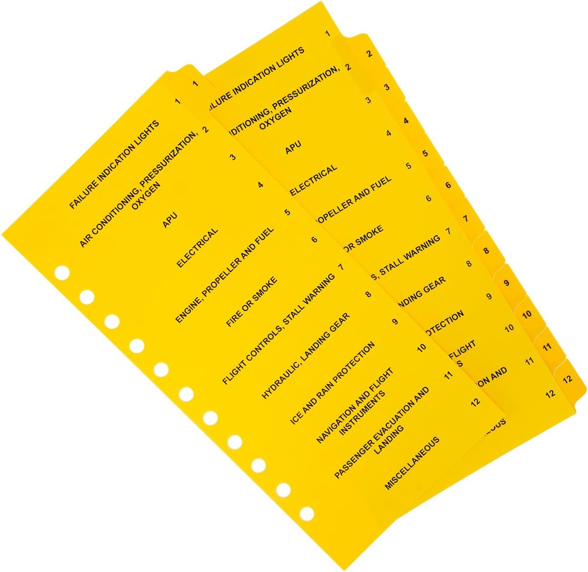 Aerobind 11 Hole Airline Compatible QRH Divider Tabs - 12 Mylar Coated Aircraft Checklist Index Tabs