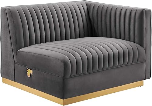 Miniatura 7 de Modway Sofá modular de terciopelo Sanguine de 5 piezas en gris