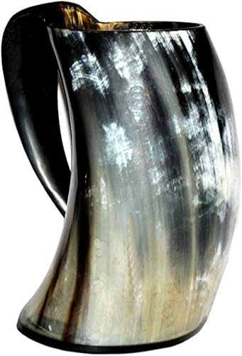 Miniatura 3 de Auténtica taza vikinga con cuerno de bebida, jarra de cerveza medieval  Capacidad de 20 onzas líquidas  Taza de cuerno con vaso de chupito de cuerno