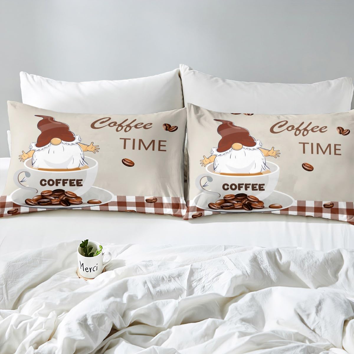 Manfei Cute Gnome Kids Duvet Cover Set King Size, Coffee and Cup Comforter Cover - Image 4