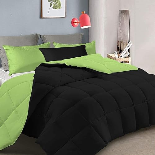 Miniatura 7 de Juego de edredón reversible alternativo de 3 piezas con costura en caja, tamaño Queen (88 x 92 pulgadas), negrorosa intenso para todas las