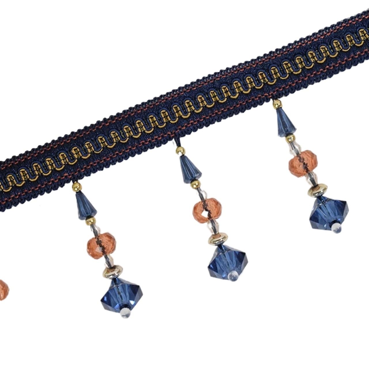 Cortina de flecos con cuentas azul oscuro de 12m para costura y decoración