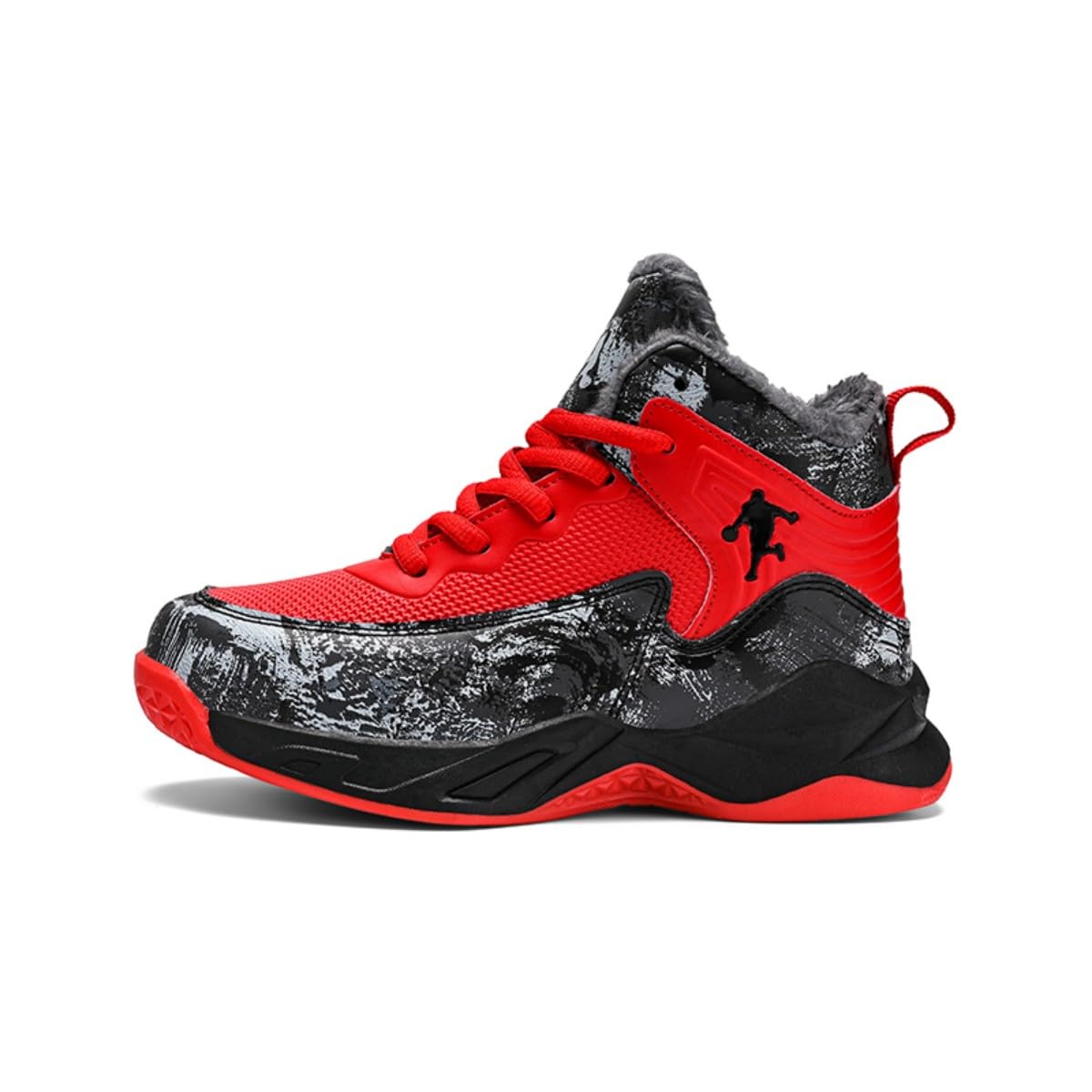 Chaussures de Basketball Enfant Hiver Chaud Fourré Peluche Hautes Semelle Antidérapante PU Baskets Garçons Filles