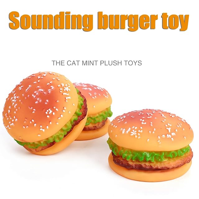Foto 3 de 7 de fxwtich Pet Supplies - Juguete para perros de alta elasticidad que hace sonido, mini hamburguesa, juguete…
