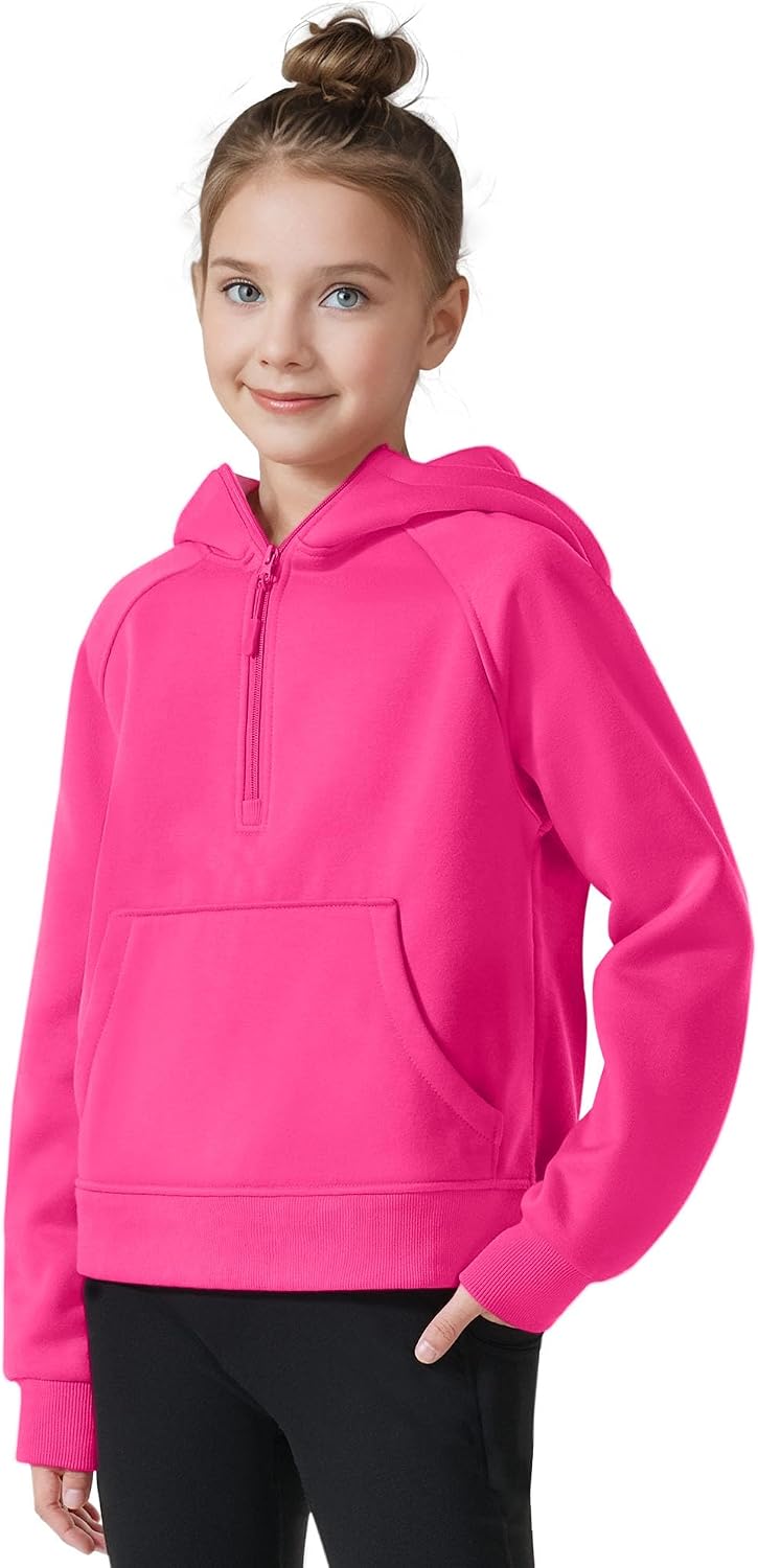 JOCMIC Girls Hoodies Half Zip Cropped Fleece Sweatshirts with Thumb Hole Kids Fall Winter Clothes