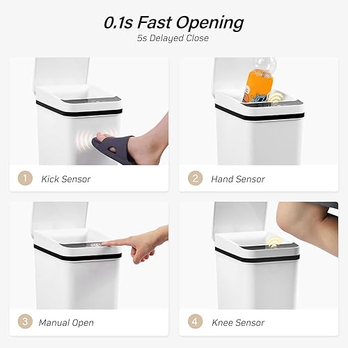 Miniatura 7 de Basurero de baño con tapa, cubo de basura de 2.6 galones, botes de basura automáticos sin contacto, delgado e impermeable para dormitorio, baño,