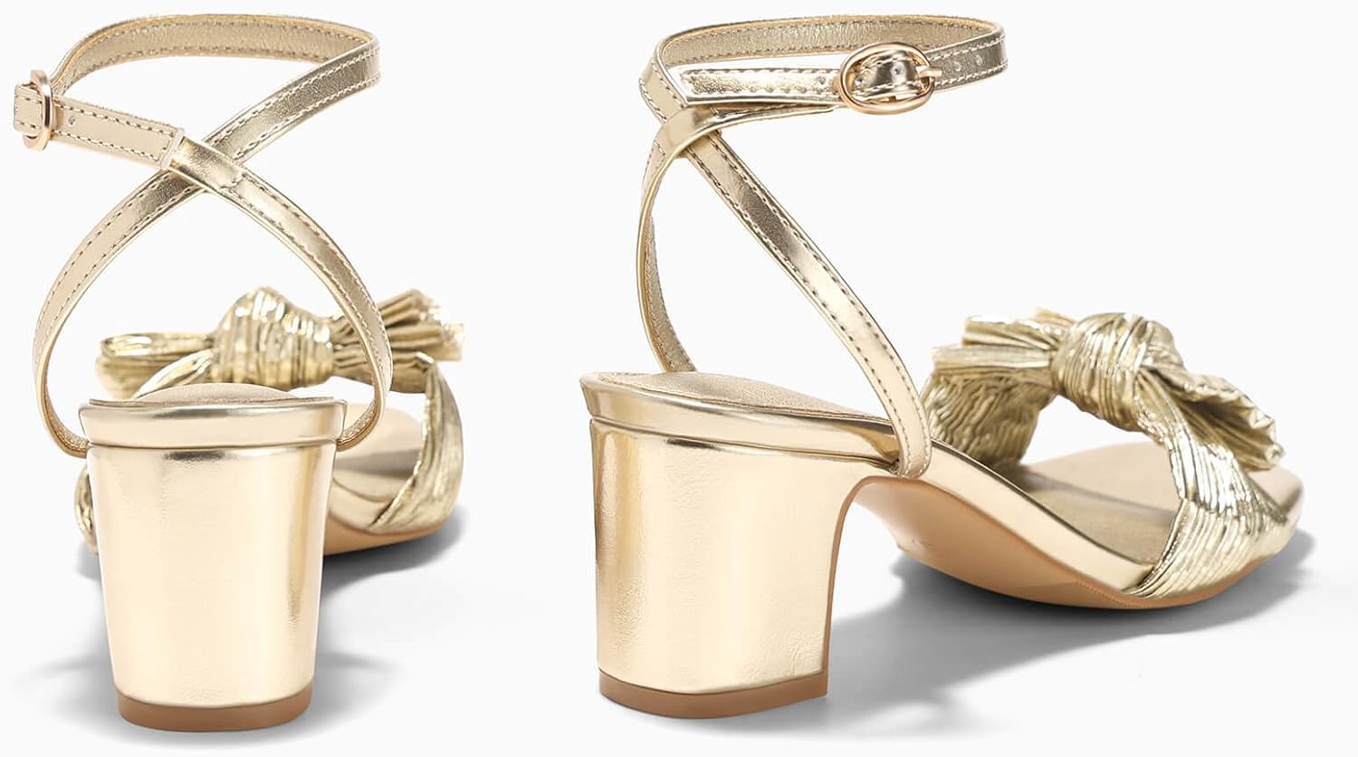 Coutgo Womens Bow Heels Sandals Block Low Heel Wedding Bride Dressy Shoes Open Toe Ankle Strap Sandals - Image 6