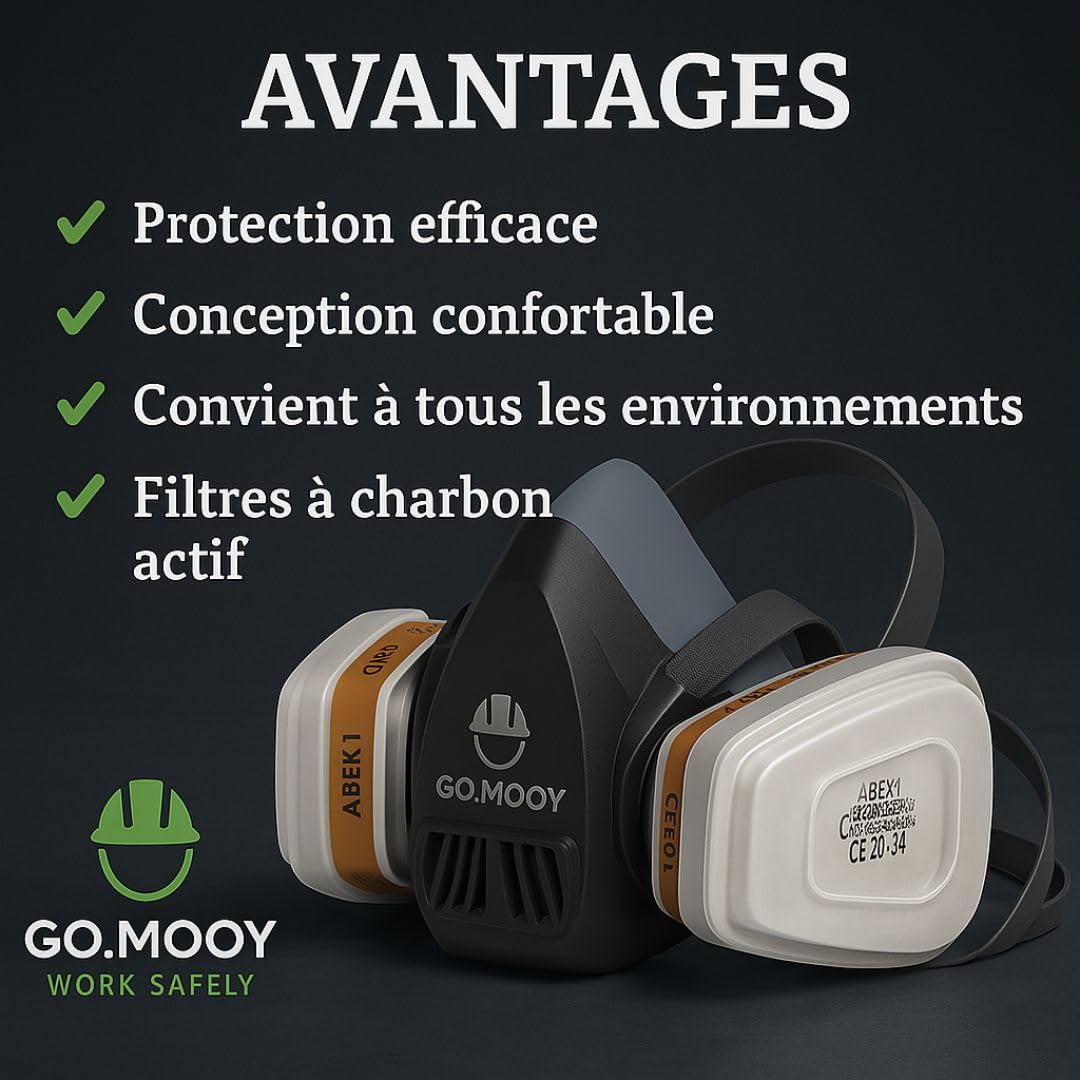Masque de Protection Respiratoire Réutilisable à Gaz Double Filtration A1P2 avec 8 Filtres | Demi-masque Anti-poussière Peinture Bricolage Résine Epoxy Sécurité Travail Vapores Gaz Polluants