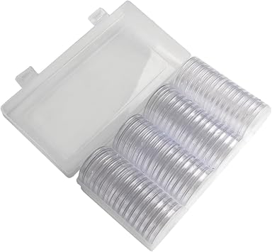 60Pcs Coin Capsules 41mm with Clear Plastic Coin Storage Case and Organiser Box for Collectors Coin Collection Holder, Medal Display, Commemorative Coin