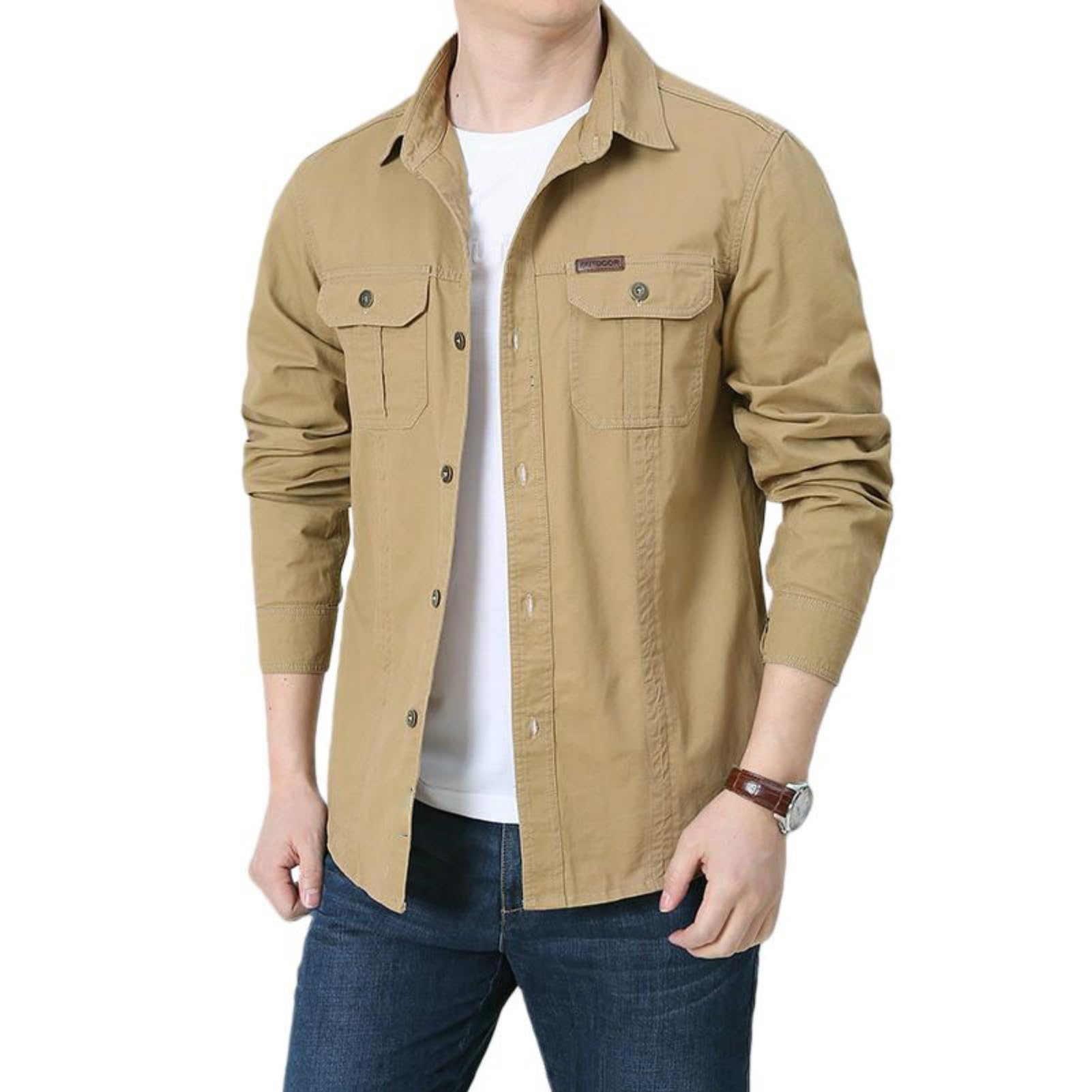 Camicia a maniche lunghe da uomo in cotone lavato per primavera e autunno, abbigliamento da lavoro casual all'aperto