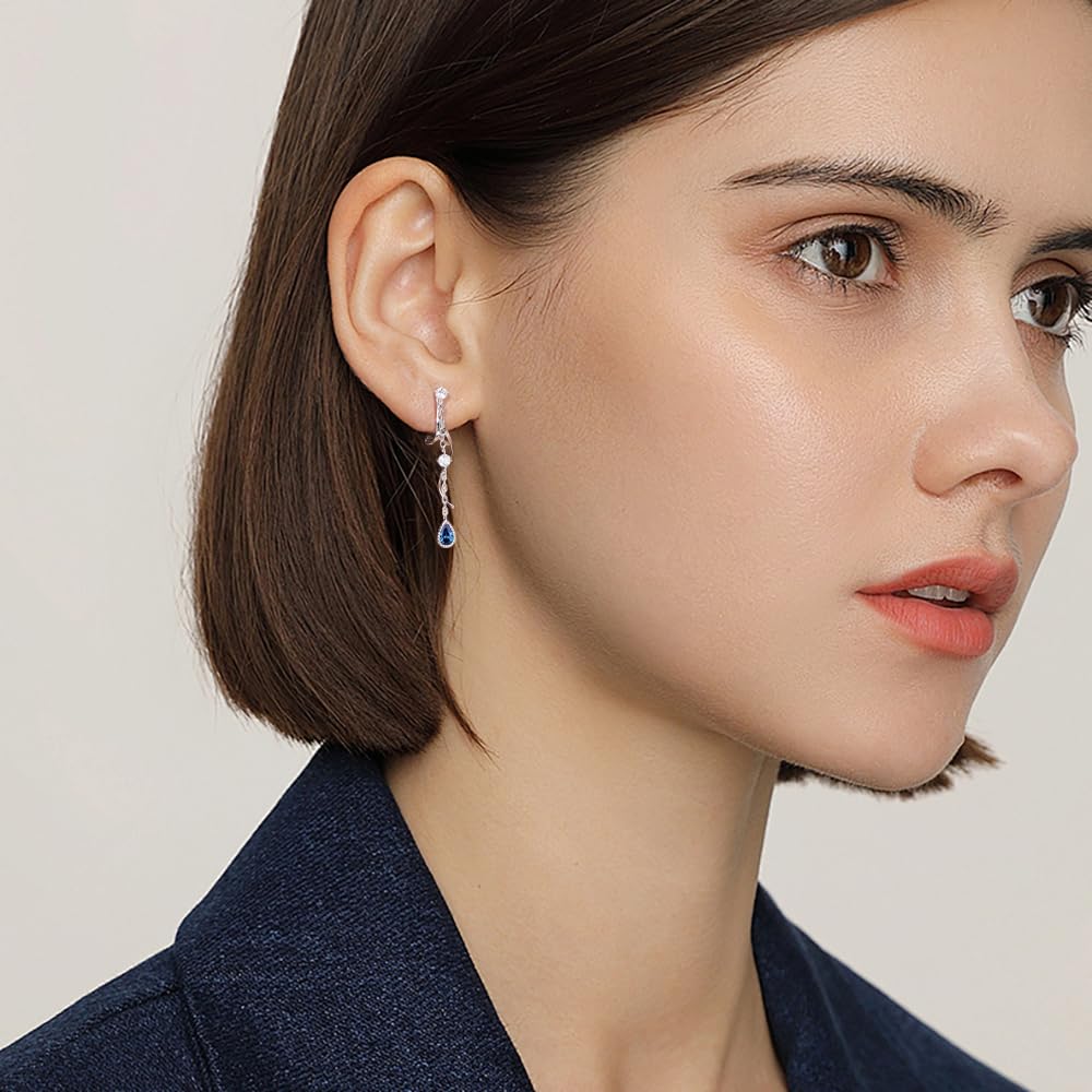 Longues Pendantes Boucle d'Oreille Clip Femme Pierre Natale 45.5mm | Hypoallergénique, 5A Zircon Brillant, Plusieurs Couleurs Disponibles, Facile à Porter sans Percage, Cadeau Anniversaire Femme