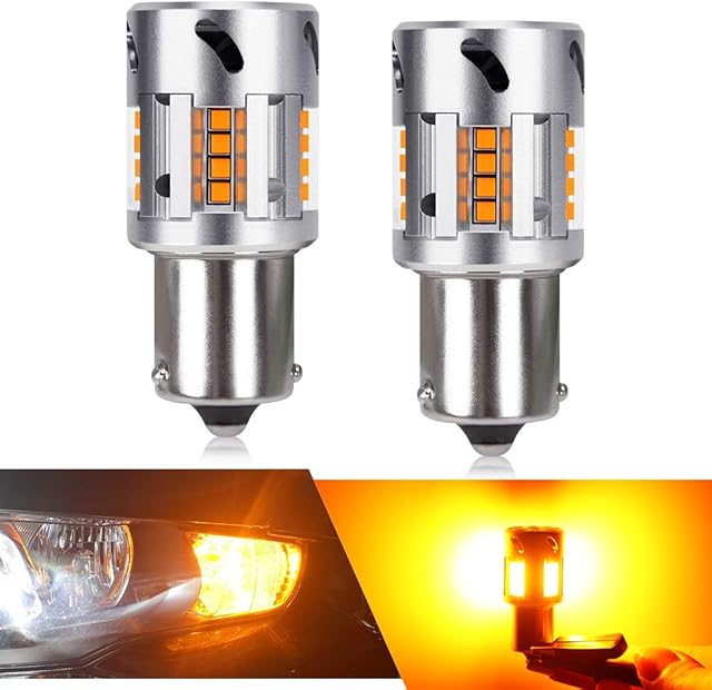 OPP ULITE 1156 BAU15S PY21W LED Bulbs Amber Yellow Turn Signal Light Error Free Canbus Built In Resistors 1156 LED Bulb Used for Backup Reverse Lights Tail Lights,Turn Signal Light, RV lights, (2 Pcs)