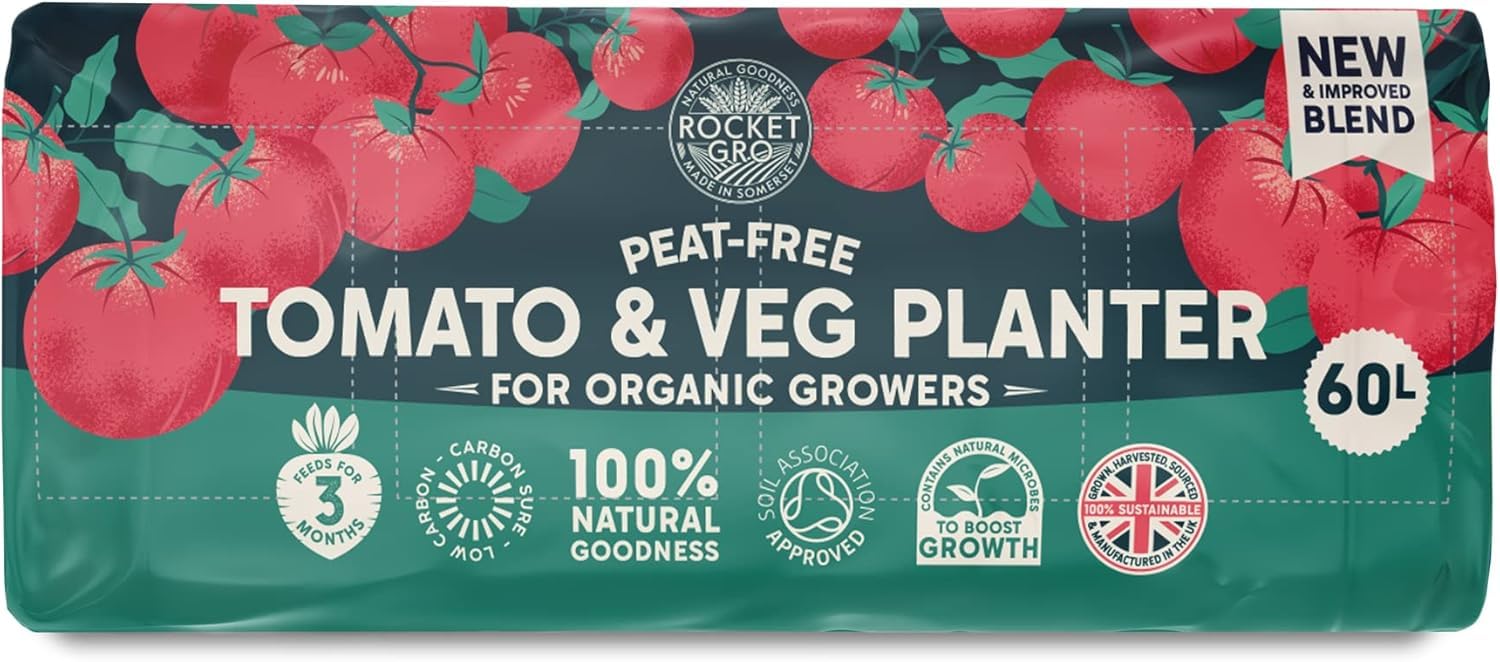 60L Peat-Free Tomato & Veg Planter, Peat-Free Multi-Purpose Compost, Premium Organic Grow Bag for Sustainable Gardening, Ideal for Tomatoes, Fruits & Vegetables
