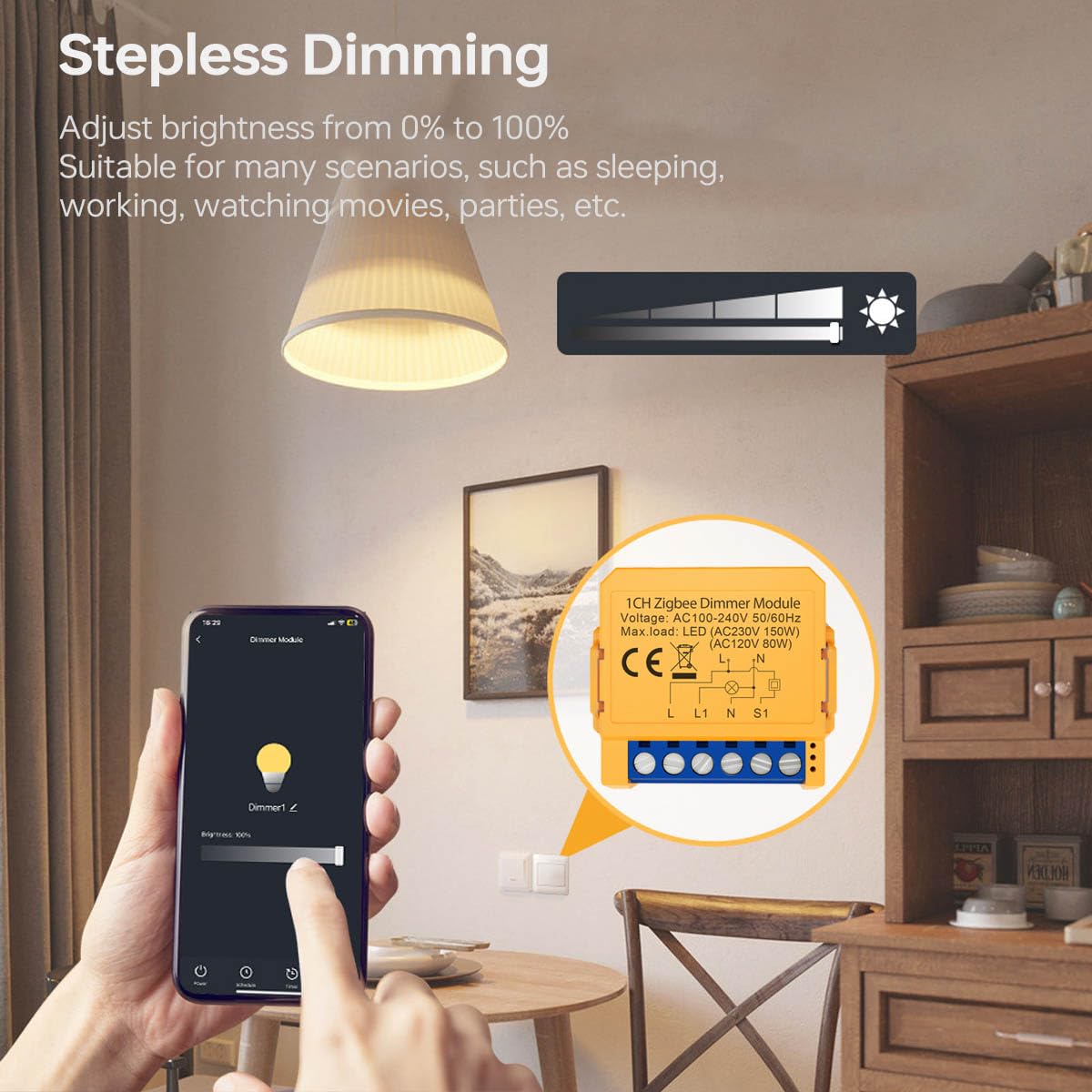 Module de variateur intelligent 150 W Module de variateur LED intelligent Zigbee 1 gang 2 voies WiFi intelligent Alexa compatibles avec les LED