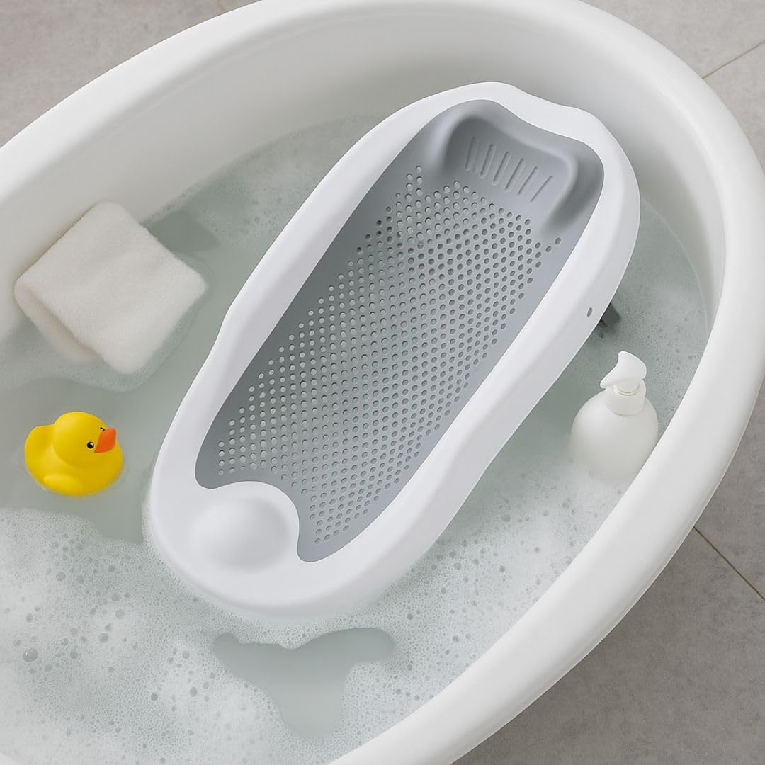 Cojín de Baño para Bebé Recién Nacidos | Almohada Flotante y Antideslizante | Apoyo Ergonómico para la Bañera | Suave, Seguro y Fácil de Secar (Gris)