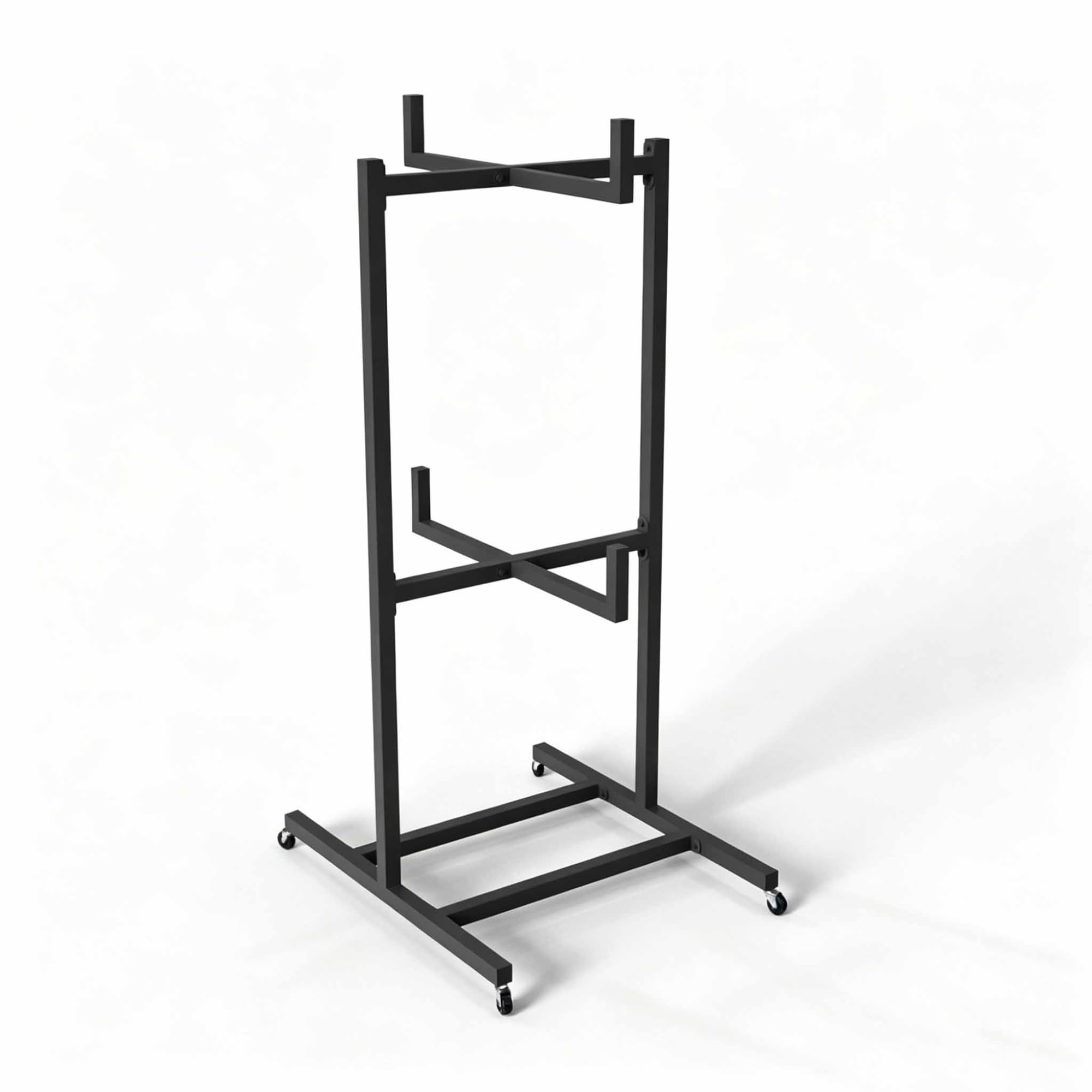 Asiwnshw Metal Swim Ring & Float Storage Rack, 2-Tier Swimming Equipments Drying Stand, Rolling Pool Float Storage Organizer with Wheels & Crossbar for Outdoor Poolside Beach(Black,Small)