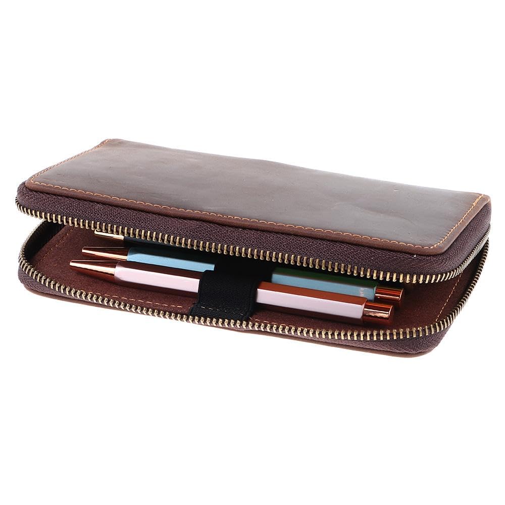 Risedot Zippered Pen Organizer, Leather Zippered Pen Pouch, Fountain Roller Ball Pen Case Holder, for School & Office Supplies - Image 3