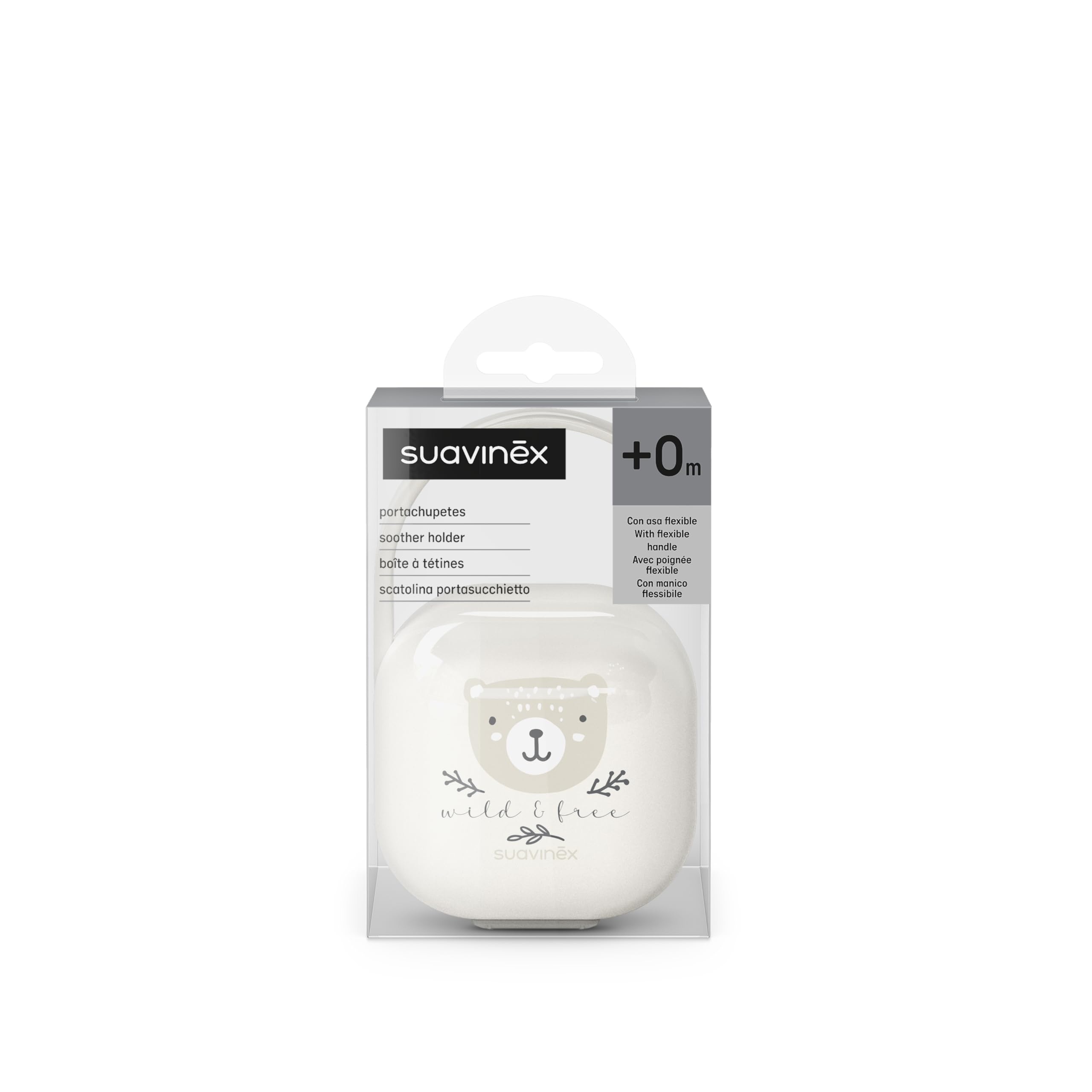 Suavinex, Portachupete Bebé, para Llevar 2 Chupetes, Caja - Funda Resistente y Fácil de Limpiar, con Asita Flexible para Colgar del Bolso, Carro o Cuna, Cierre Seguro, +0 Meses, Wild&Free Beige