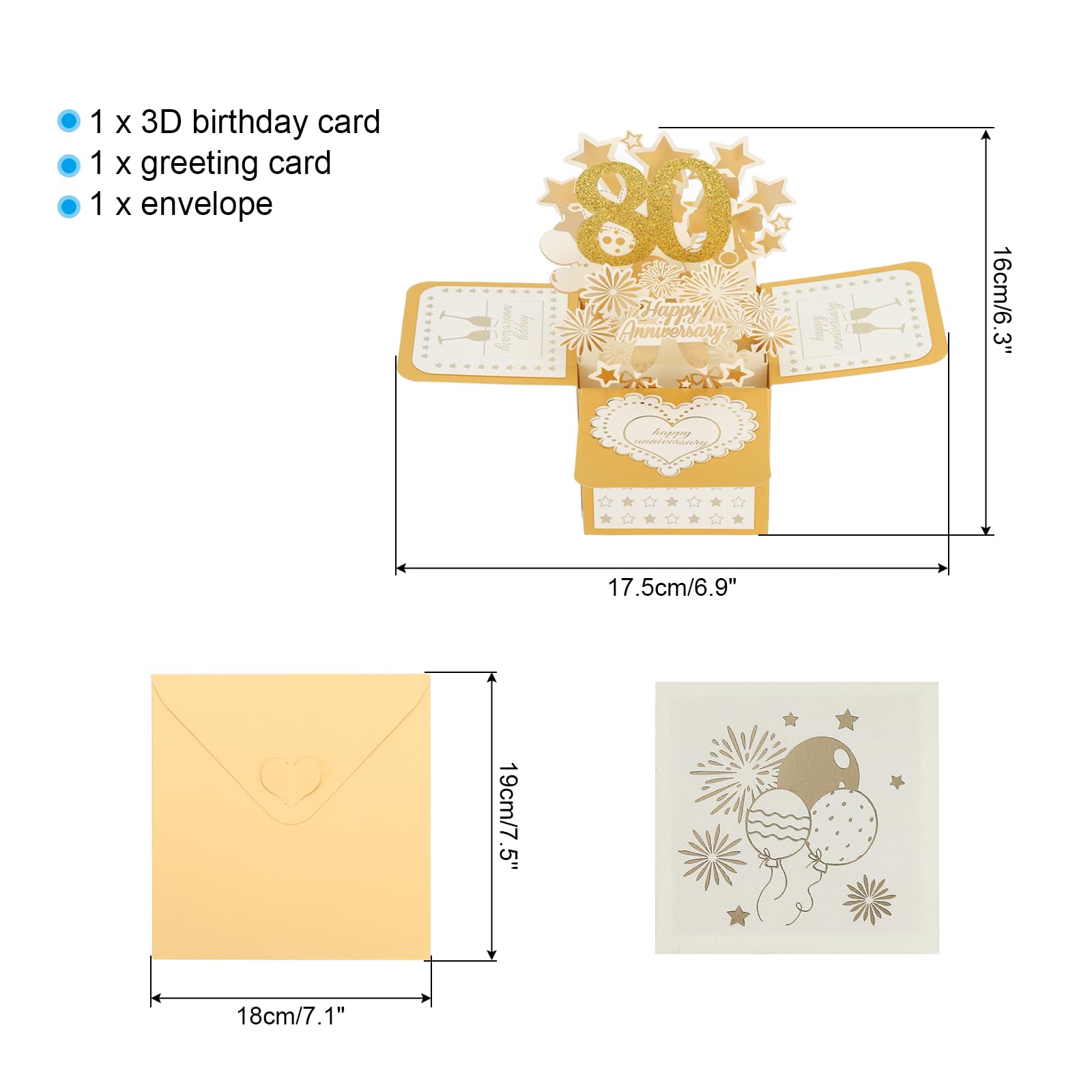PATIKIL 80 Year Anniversary Card, Happy Anniversary Cards Wedding Anniversary Card for Wife Men Her Couple Gold Tone - Image 2
