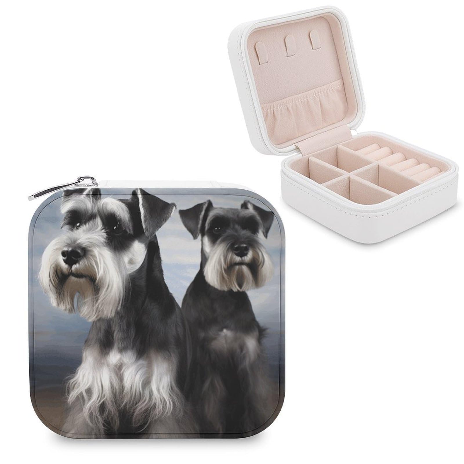 VstaDank Animal Schnauzer Dog Jewelry Box Portable Mini Travel Case Display Storage Holder Boxes PU Leather Small Jewelry Organizer for Women for Stud Earrings Rings Necklaces Bracelets