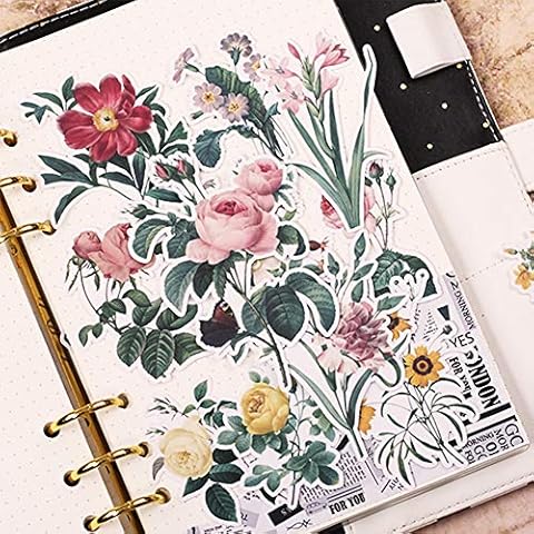 Everjoy Vintage Retro Flower Planner Stickers, DIY Decorative Embellishments, Adhesive Garden Wildflowers for Scrapbook, Journal, Card Making, Letters, Calendar - 52 Pieces Cover
