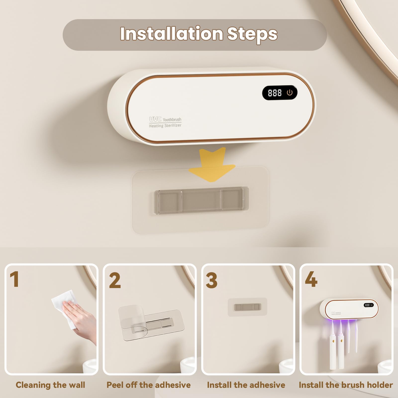 Portaspazzolino multifunzione, portaspazzolino elettrico con asciugatura e pulizia intelligenti, organizer ricaricabile da parete con 4 scomparti per spazzole per grandi famiglie (bianco)