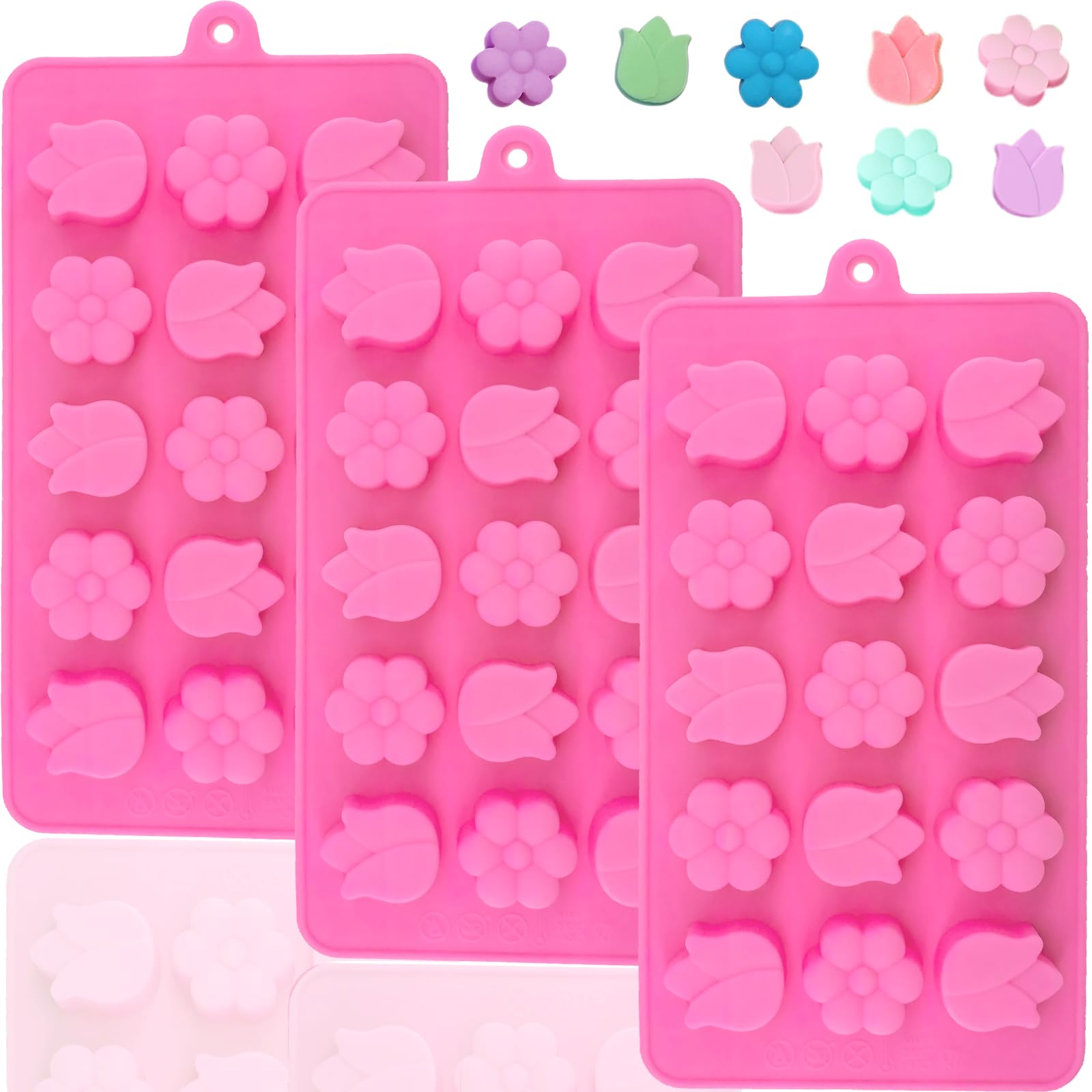 3 moldes de silicona para flores, moldes de chocolate y margaritas, moldes de silicona con forma de tulipán, moldes de caramelo con forma de tulipán, moldes de silicona para cubitos de hielo de flores