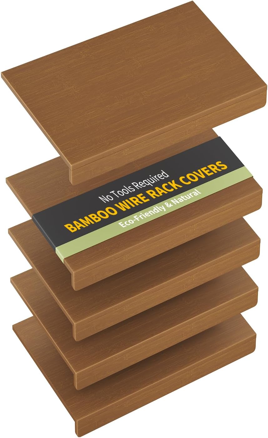 Bamboo Wire Shelf Covers, Snap-On Removable Wire Rack Covers, Modular Multi-Size Shelf Covers for Kitchen Pantry Closet Bathroom (Walnut,5pcs, 24" W x 12" D)