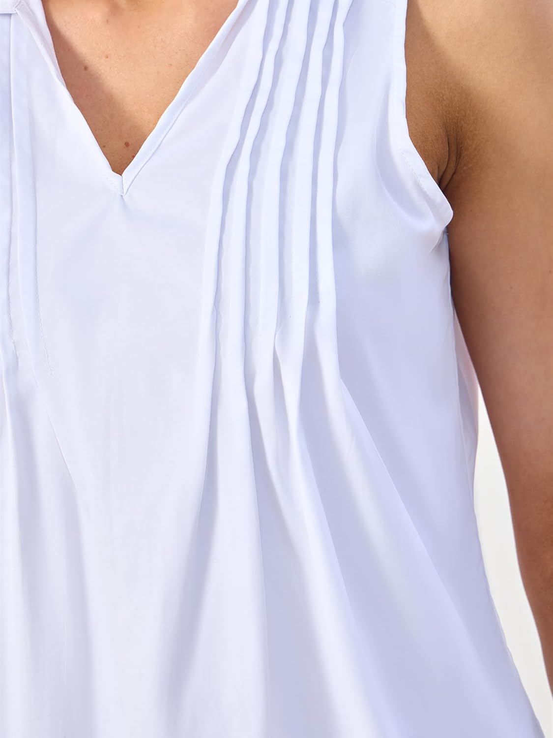 SUNNOW Women's Pintucked Collared Tank Top Sleeveless Shirt V Neck Work to Resort Blouse - Image 7