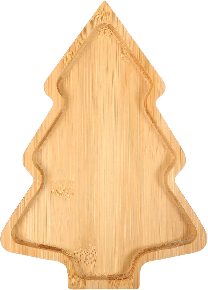 Cabilock Christmas Wood Serving Tray, Christmas Tree Shaped Charcuterie Board for Appetizer Sushi Cheese, Rustic Decorative Wooden Serving Tray Platter for Holiday Party, 11.6x8.4x0.67 Inch
