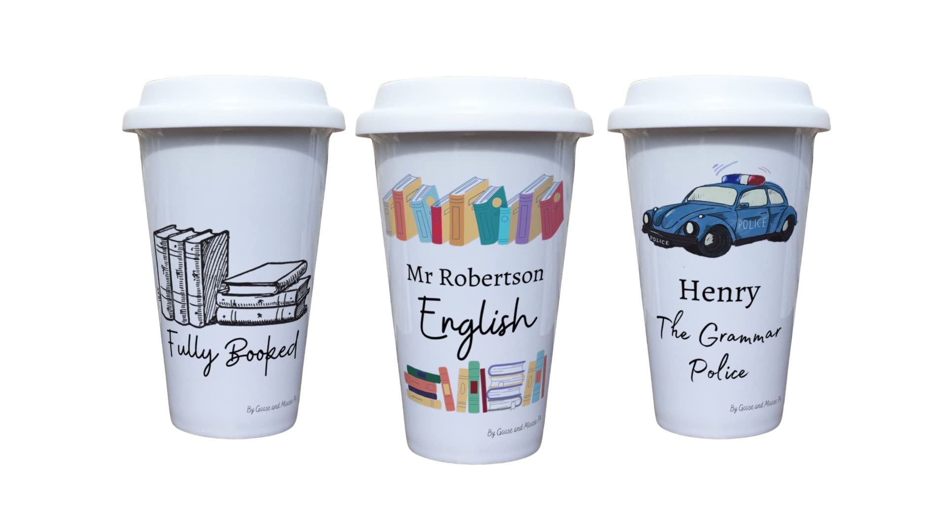 English Teacher Travel Mug Personalised - Gift for Literature Lover - Personalised Author Student Thermal Ceramic Insulated Travel Mug (Grammar Police)